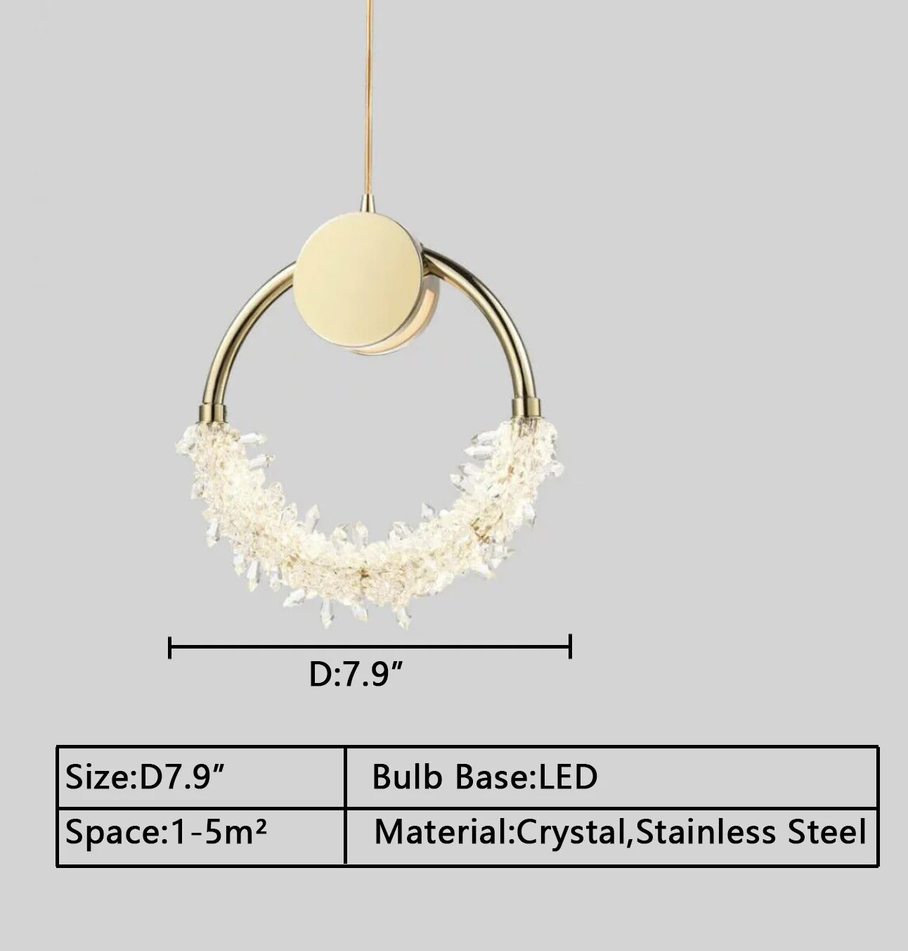Modern Art Creative Ring Crystal Pendant Light Gold/Chrome Entryway/Bedside Light Fixture - Image 13