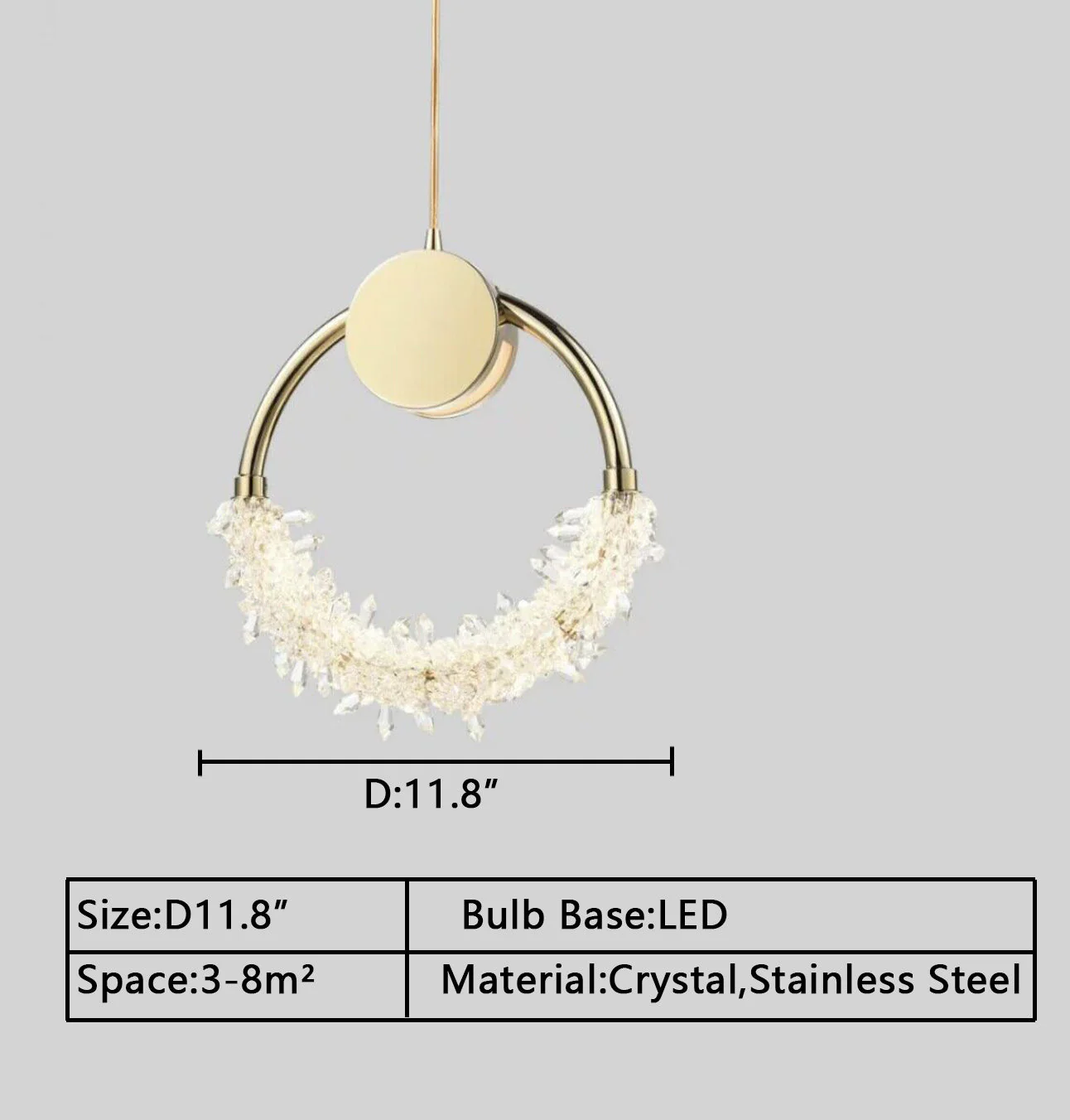 Modern Art Creative Ring Crystal Pendant Light Gold/Chrome Entryway/Bedside Light Fixture - Image 14