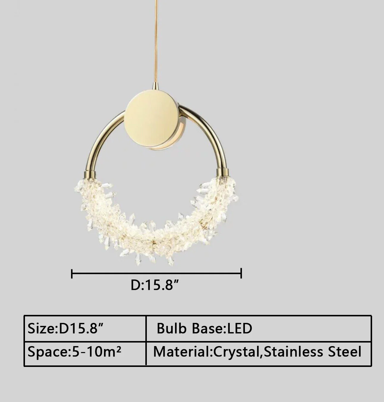 Modern Art Creative Ring Crystal Pendant Light Gold/Chrome Entryway/Bedside Light Fixture - Image 15