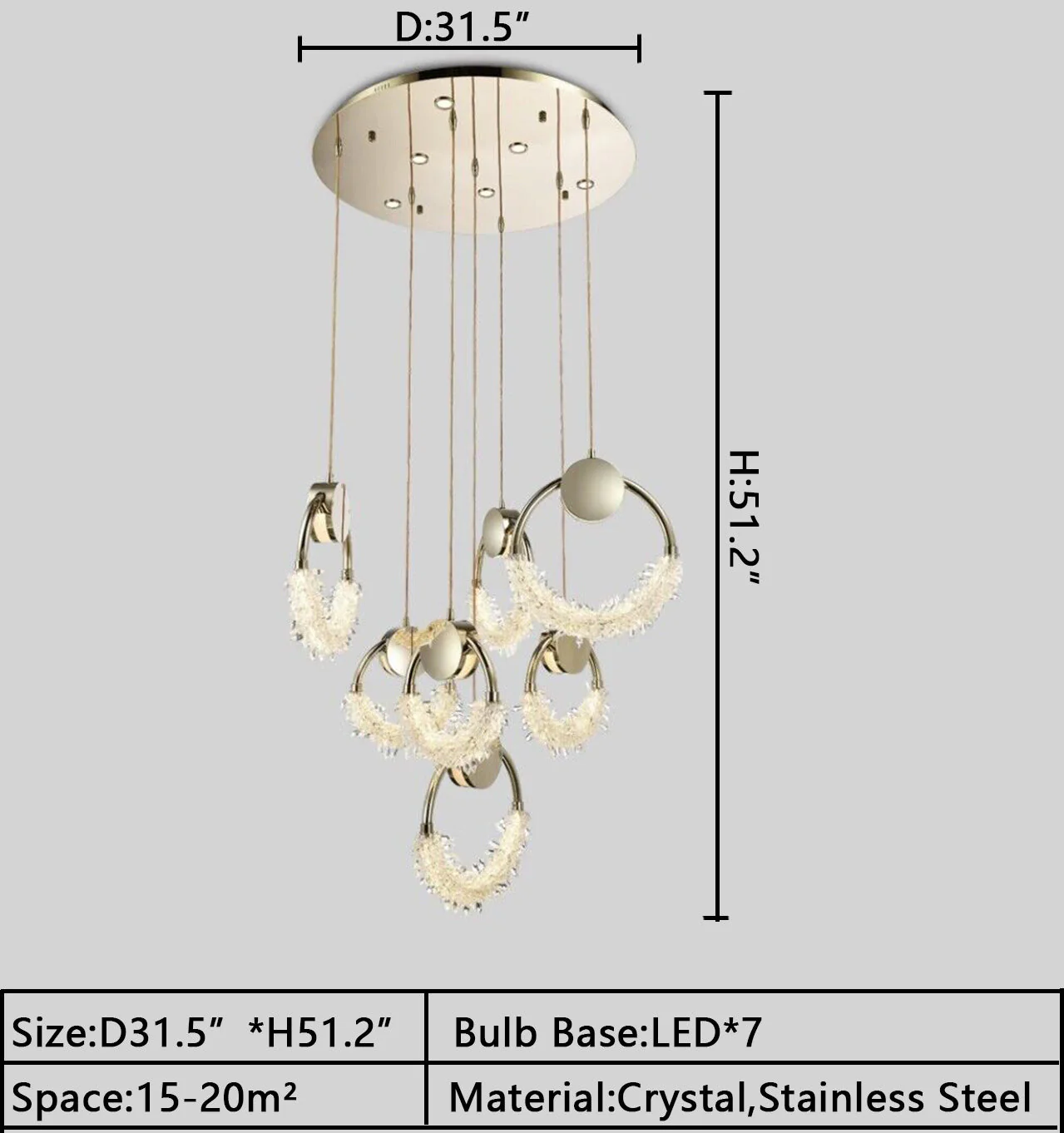 Modern Art Creative Ring Crystal Pendant Light Gold/Chrome Entryway/Bedside Light Fixture - Image 17