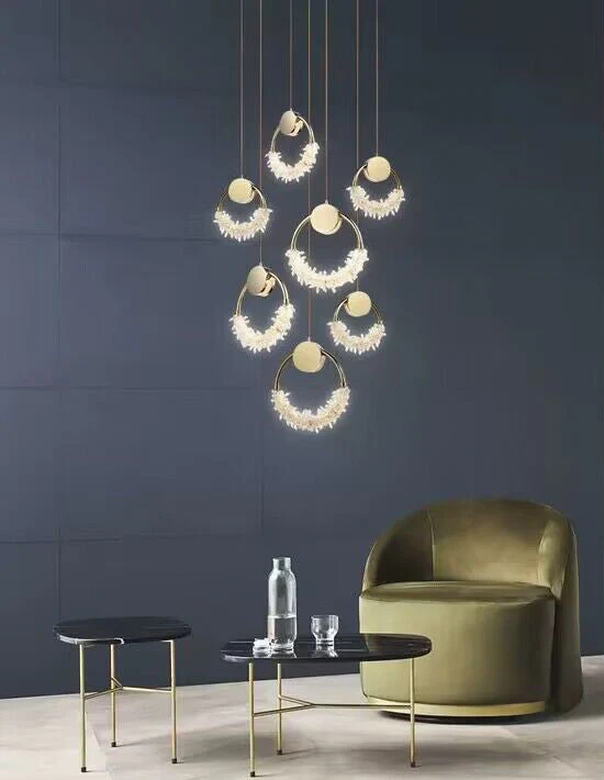 Modern Art Creative Ring Crystal Pendant Light Gold/Chrome Entryway/Bedside Light Fixture - Image 3