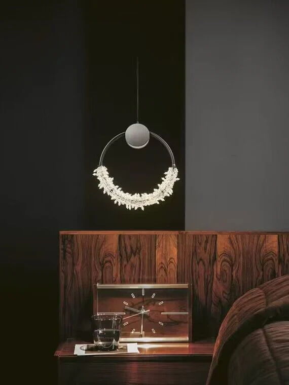 Modern Art Creative Ring Crystal Pendant Light Gold/Chrome Entryway/Bedside Light Fixture - Image 5