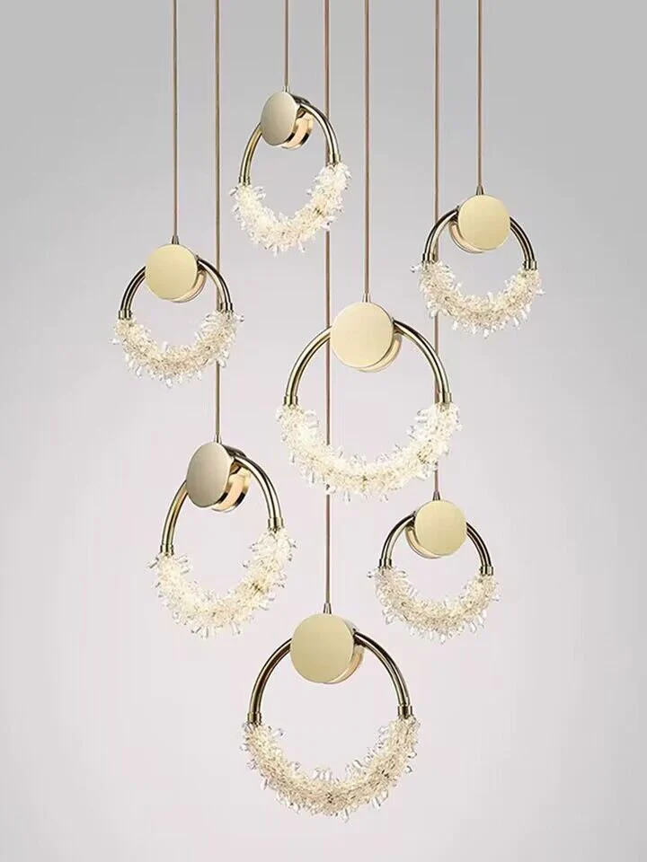 Modern Art Creative Ring Crystal Pendant Light Gold/Chrome Entryway/Bedside Light Fixture - Image 9