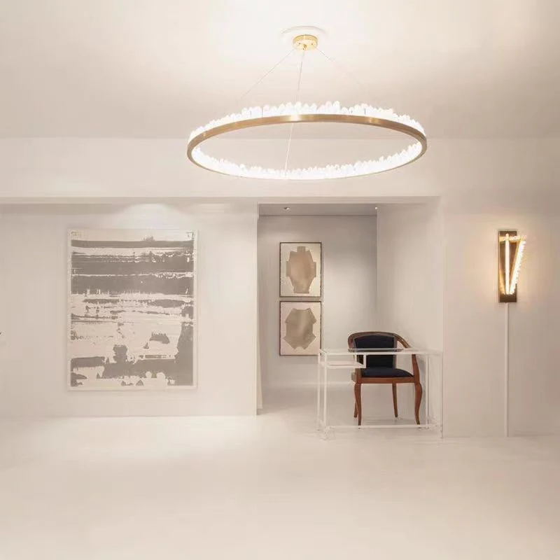 Modern Style Rings Brass & Natural Quartz Crystal Chandelier in Brass/Black Finish - Image 3