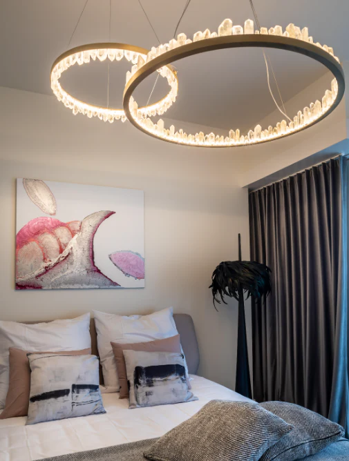 Modern Style Rings Brass & Natural Quartz Crystal Chandelier in Brass/Black Finish - Image 5