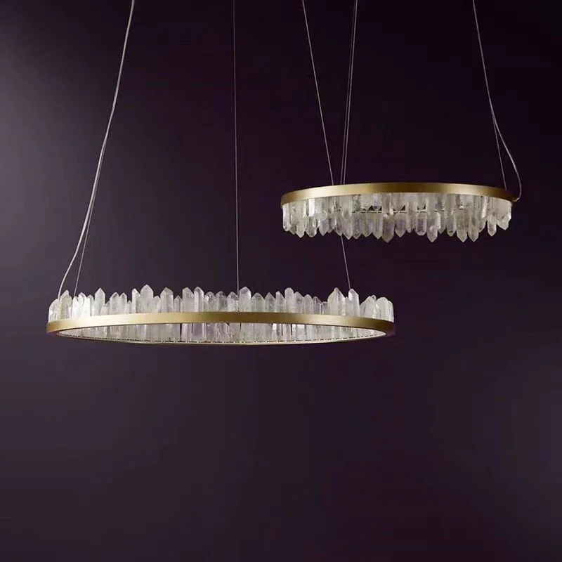 Modern Style Rings Brass & Natural Quartz Crystal Chandelier in Brass/Black Finish - Image 6