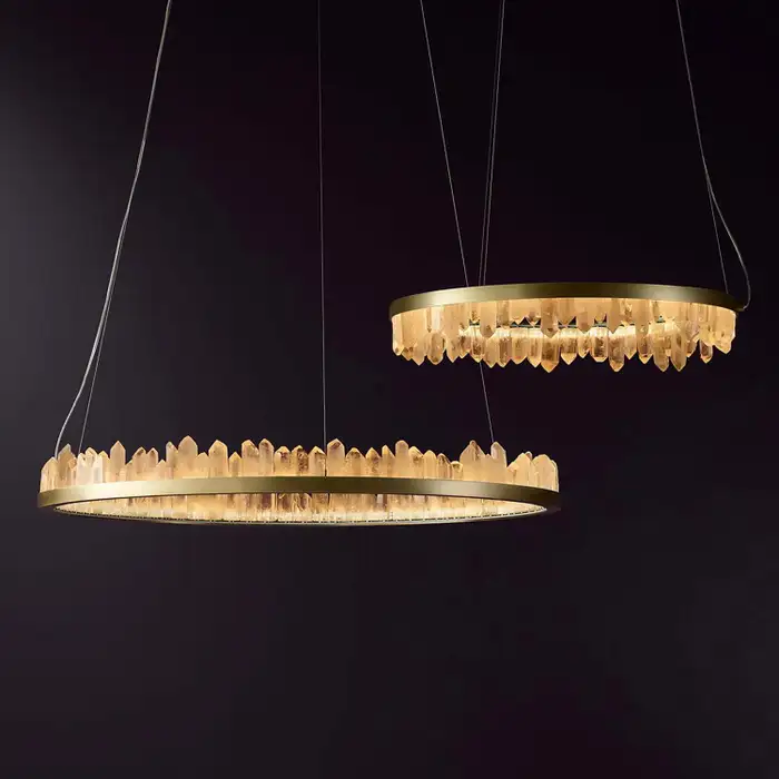 Modern Style Rings Brass & Natural Quartz Crystal Chandelier in Brass/Black Finish - Image 7