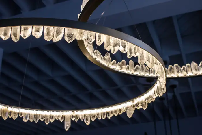Modern Style Rings Brass & Natural Quartz Crystal Chandelier in Brass/Black Finish - Image 8