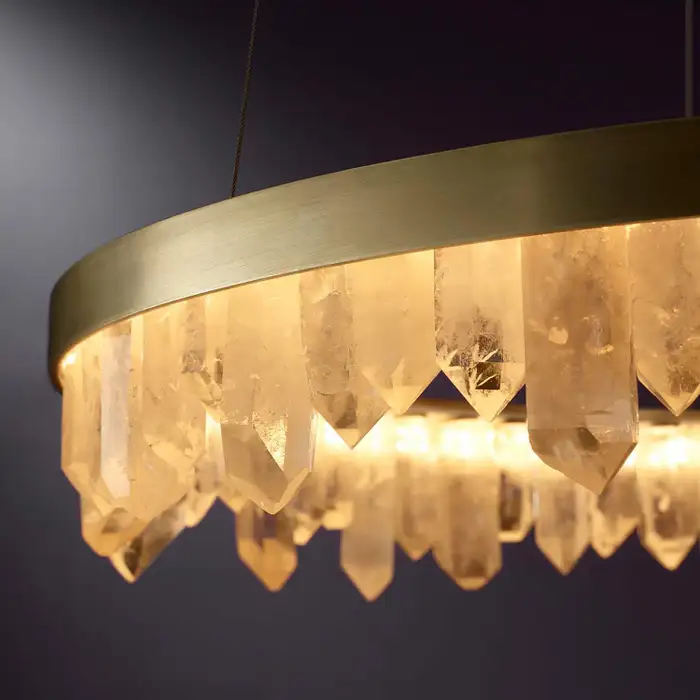 Modern Style Rings Brass & Natural Quartz Crystal Chandelier in Brass/Black Finish - Image 9