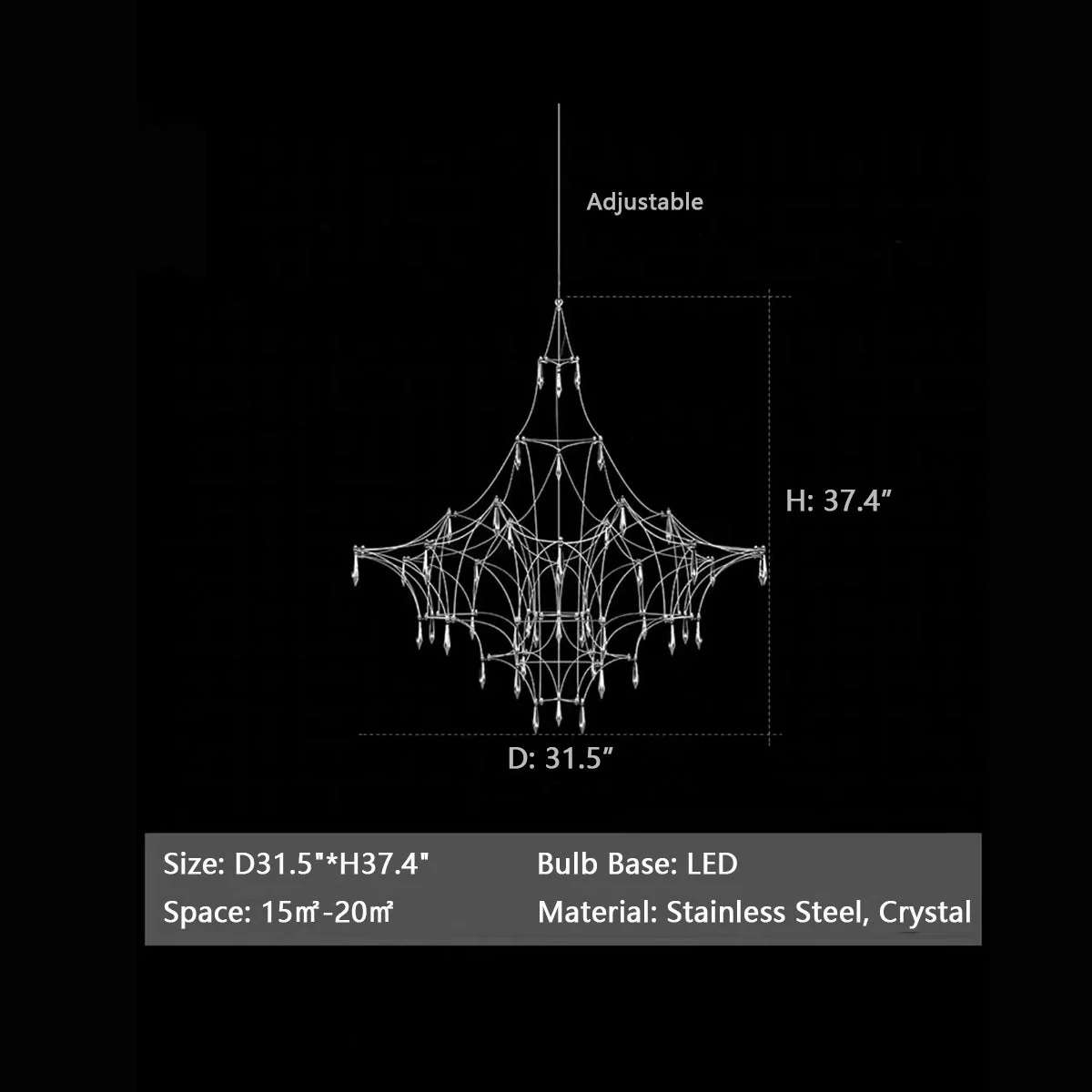 Romantic Event Art Decor K9 Crystal Pendant Light Living/ Dining Room Stainless Steel Chandelier In Chrome Finish - Image 11