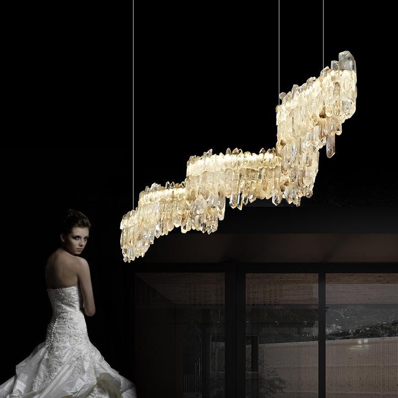 Rose Rock Crystal Chandelier Modern Linear Chandelier - Image 6
