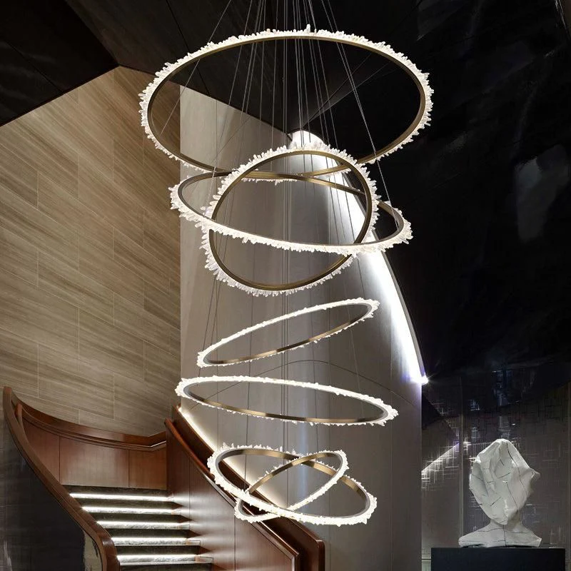 Rose Rock Crystal Multi-rings Chandelier Modern Chandelier Staircase - Image 4