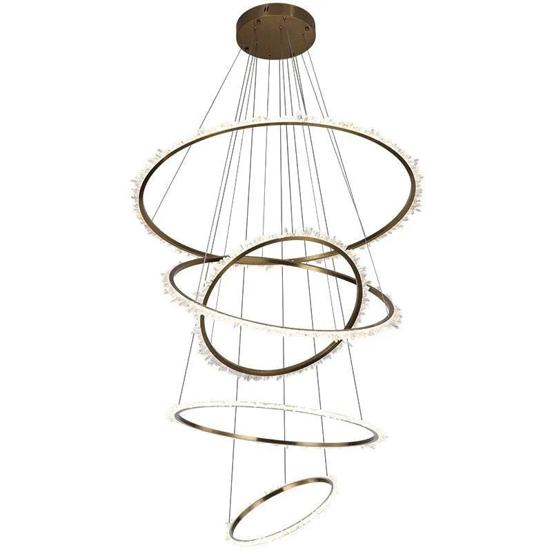 Rose Rock Crystal Multi-rings Chandelier Modern Chandelier Staircase - Image 5