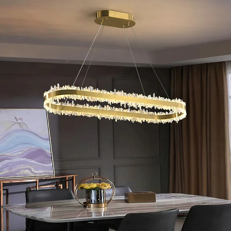 Rose Rock Crystal Oval Chandelier Elegant Lighting Fixtures - Image 5