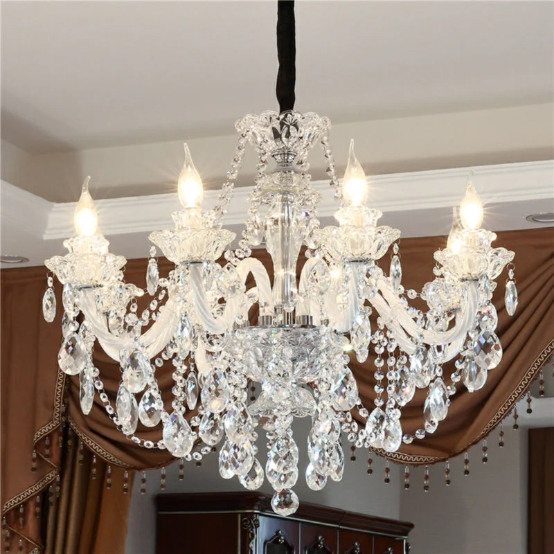 Rustic Antique European Candle Crystal Chandelier Popular Farmhouse Ceiling Light Fixture For Living Room - Image 4