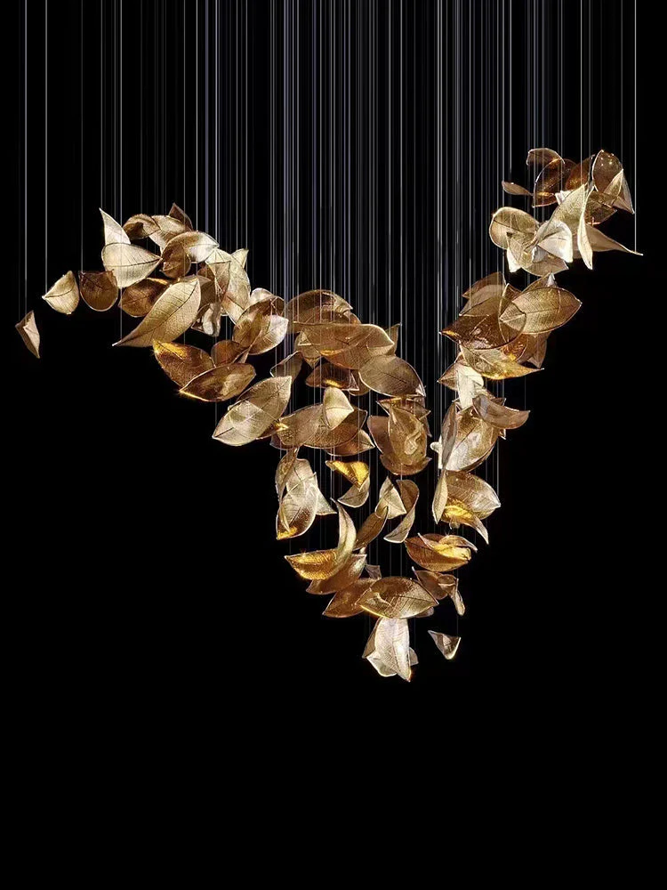 Shake Leaves Chandelier, Luxury High-End Glass Leaves Floating Chandelier for Hotel/Villa/Living Room - Image 12