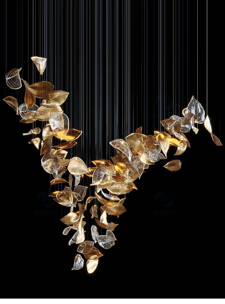 Shake Leaves Chandelier, Luxury High-End Glass Leaves Floating Chandelier for Hotel/Villa/Living Room - Image 19