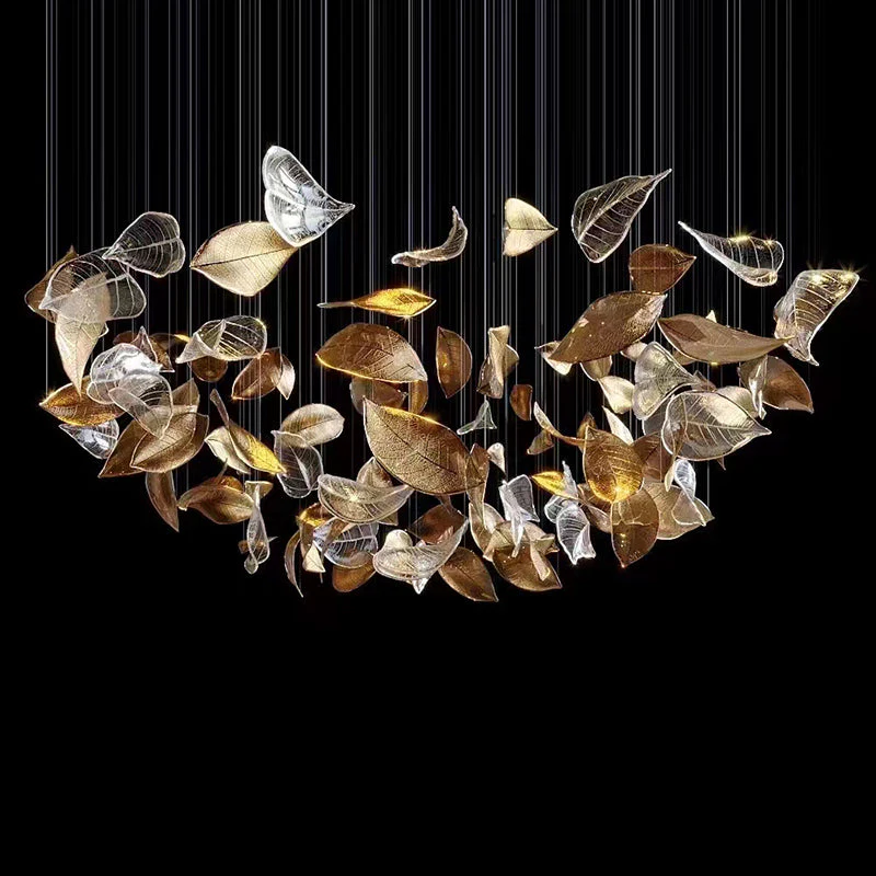 Shake Leaves Chandelier, Luxury High-End Glass Leaves Floating Chandelier for Hotel/Villa/Living Room - Image 2
