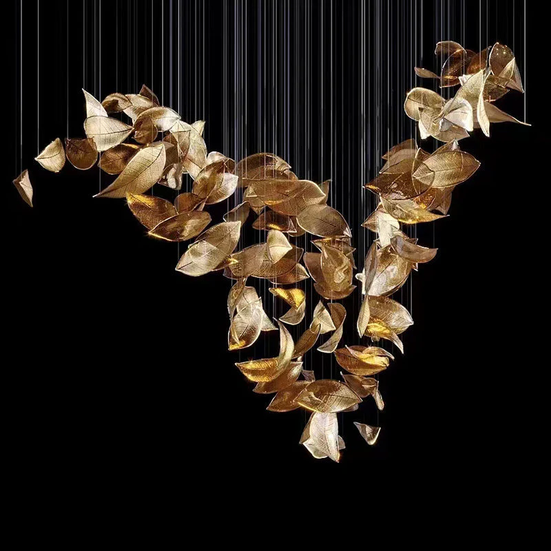 Shake Leaves Chandelier, Luxury High-End Glass Leaves Floating Chandelier for Hotel/Villa/Living Room - Image 3