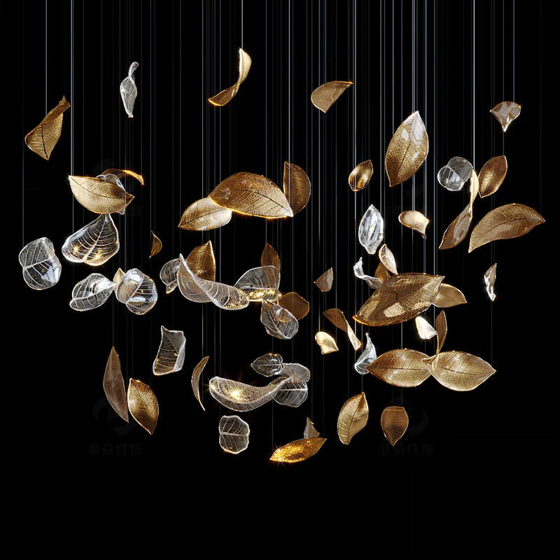 Shake Leaves Chandelier, Luxury High-End Glass Leaves Floating Chandelier for Hotel/Villa/Living Room - Image 4