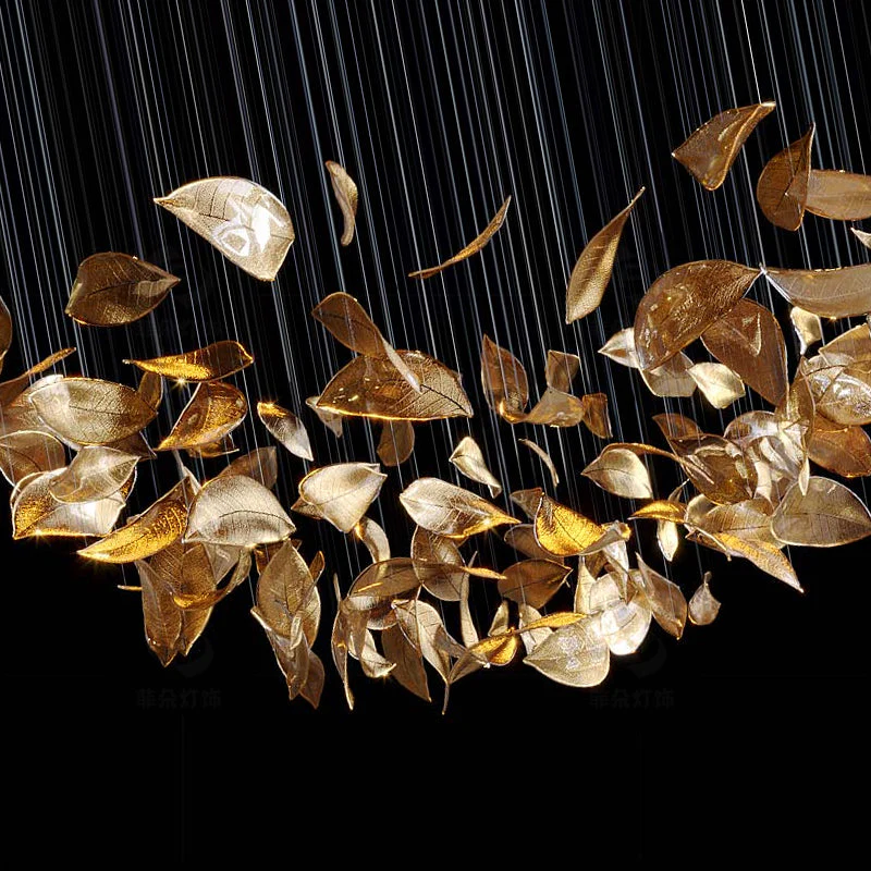 Shake Leaves Chandelier, Luxury High-End Glass Leaves Floating Chandelier for Hotel/Villa/Living Room - Image 6