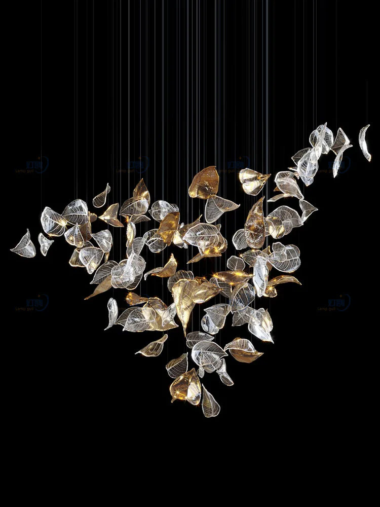 Shake Leaves Chandelier, Luxury High-End Glass Leaves Floating Chandelier for Hotel/Villa/Living Room - Image 8