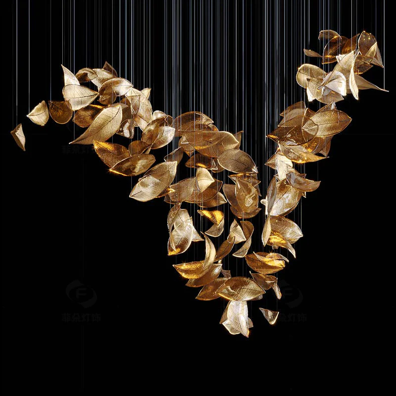 Shake Leaves Chandelier, Luxury High-End Glass Leaves Floating Chandelier for Hotel/Villa/Living Room - Image 9