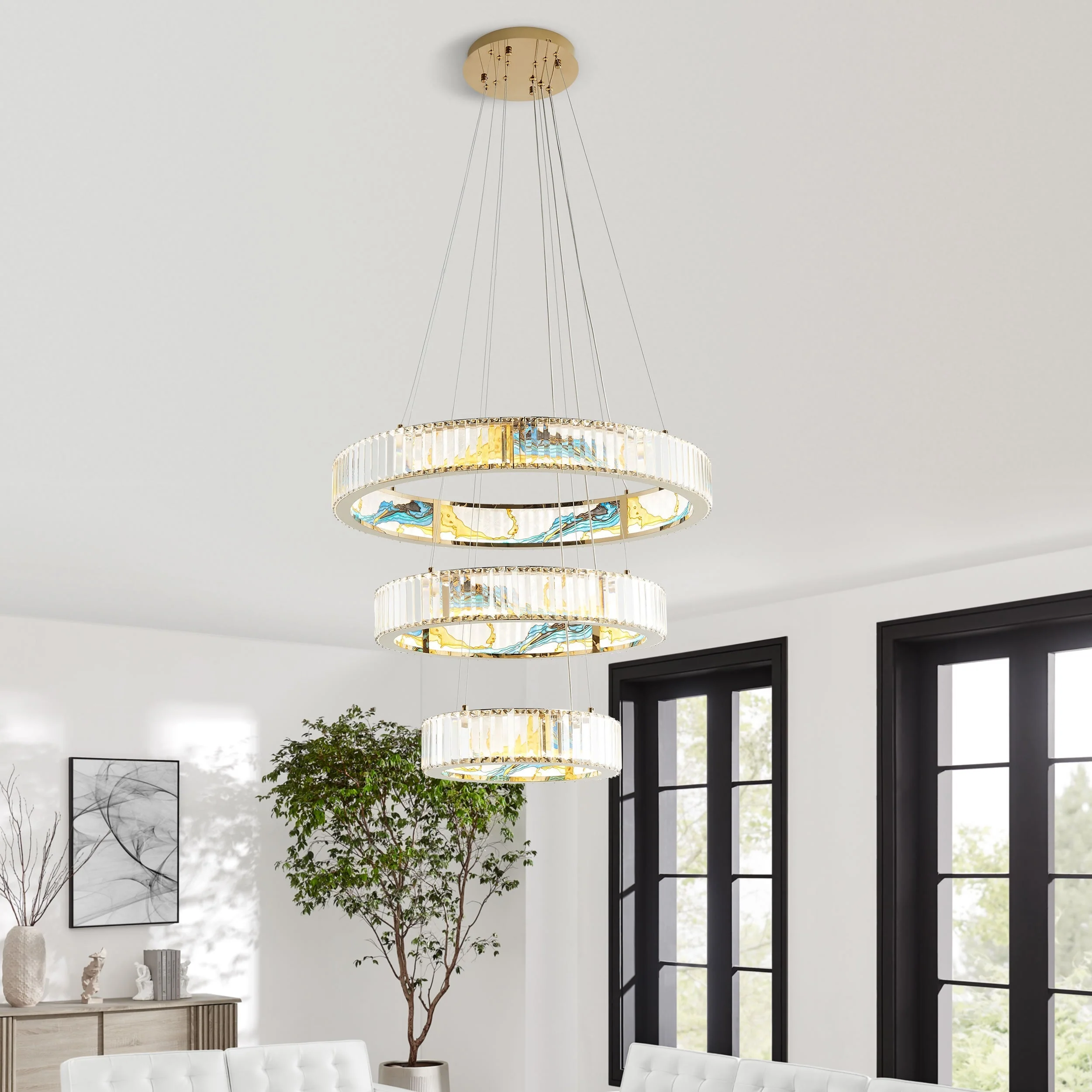 Sharyn Colorful Three Tiers  Round Crystal Chandelier - Image 2