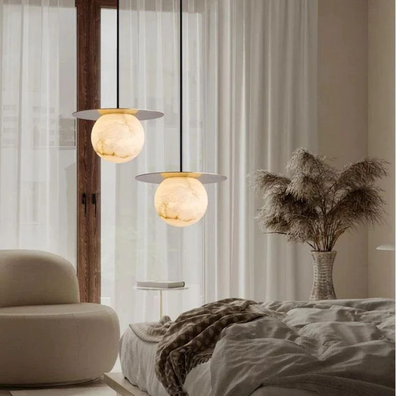Small Organic Spanish Alabaster Bedside Pendant - Image 4