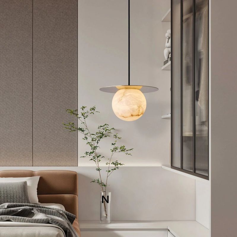 Small Organic Spanish Alabaster Bedside Pendant - Image 5