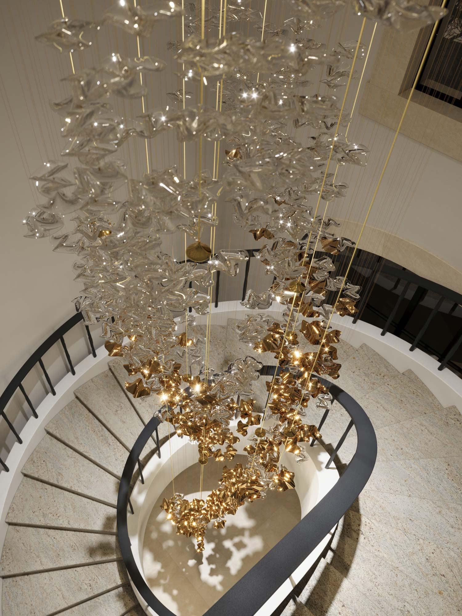 Sorin Glass Sea Chandelier, Modern Square Glass Spiral Pendant Chandelier Adjustable - Image 14