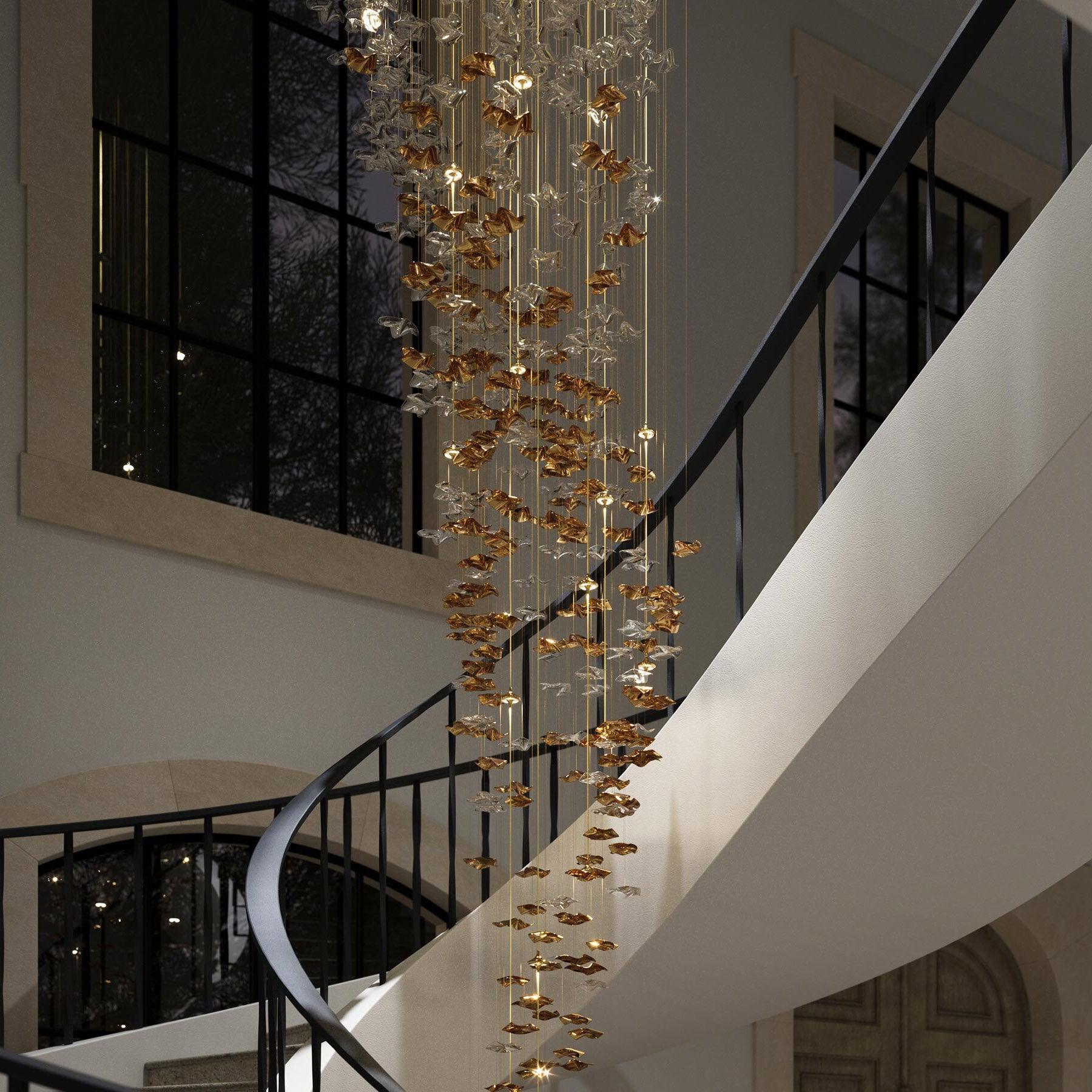 Sorin Glass Sea Chandelier, Modern Square Glass Spiral Pendant Chandelier Adjustable - Image 5