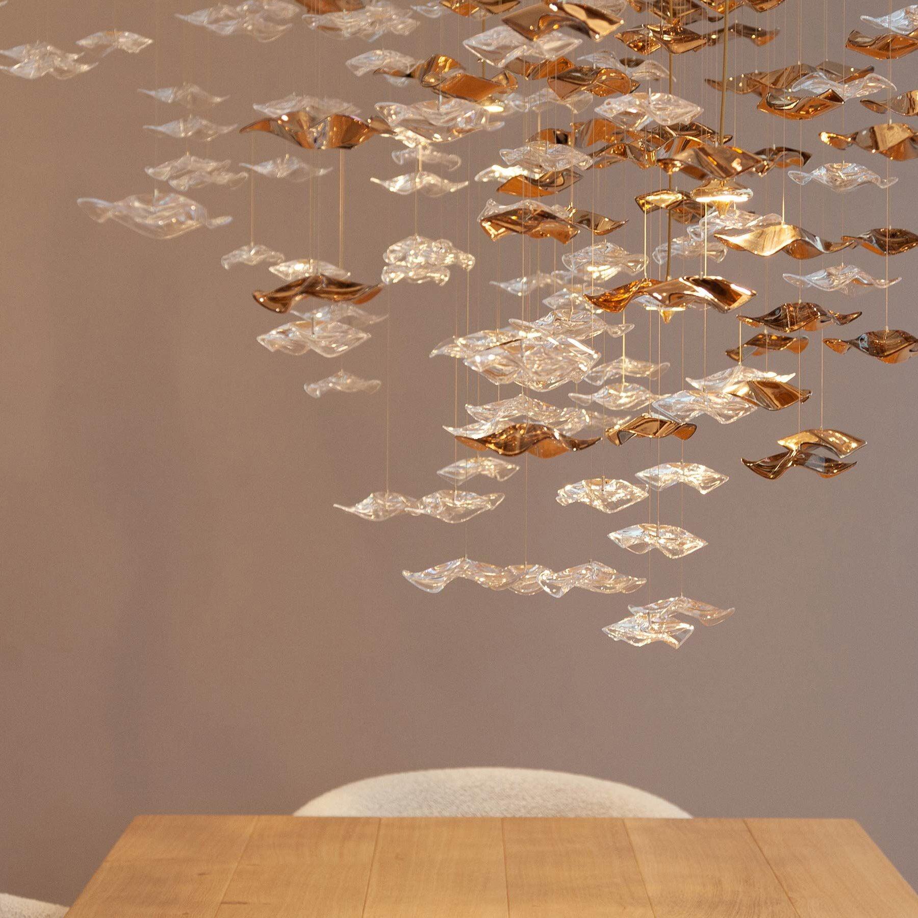 Sorin Glass Sea Chandelier, Modern Square Glass Spiral Pendant Chandelier Adjustable - Image 6