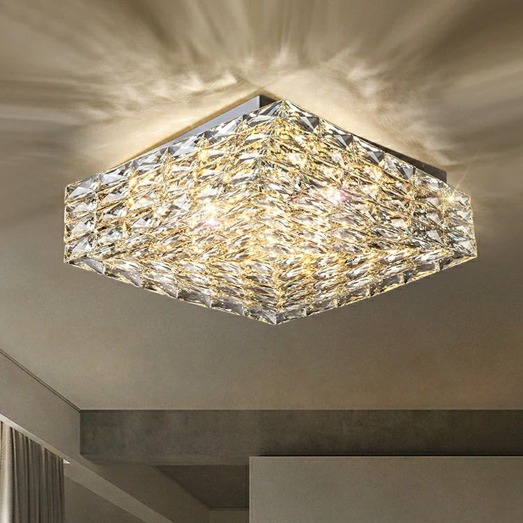 Square Crystal Flush Mounted Living/ Bedroom Chandelier Shining Ceiling Lighting Fixture For Hotel Decor - Image 2