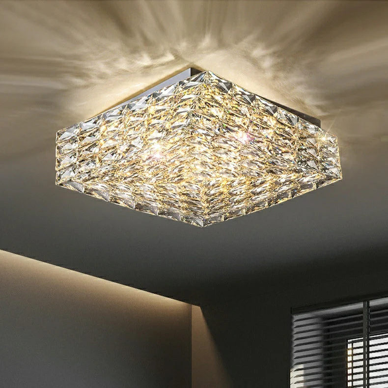 Square Crystal Flush Mounted Living/ Bedroom Chandelier Shining Ceiling Lighting Fixture For Hotel Decor - Image 3