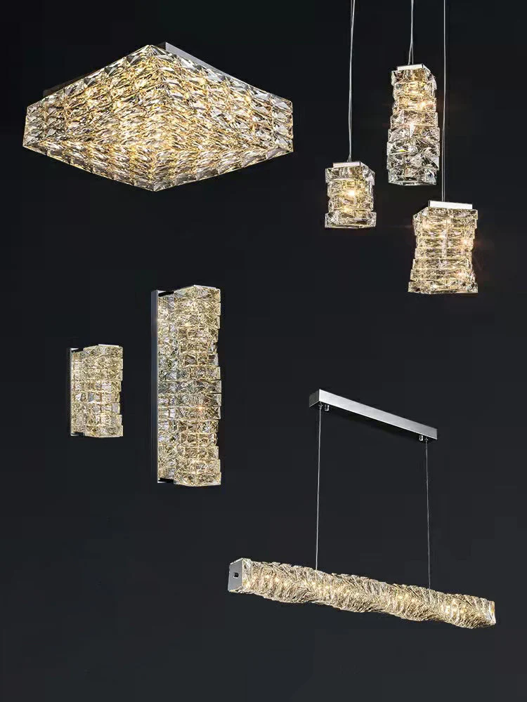 Square Crystal Flush Mounted Living/ Bedroom Chandelier Shining Ceiling Lighting Fixture For Hotel Decor - Image 9