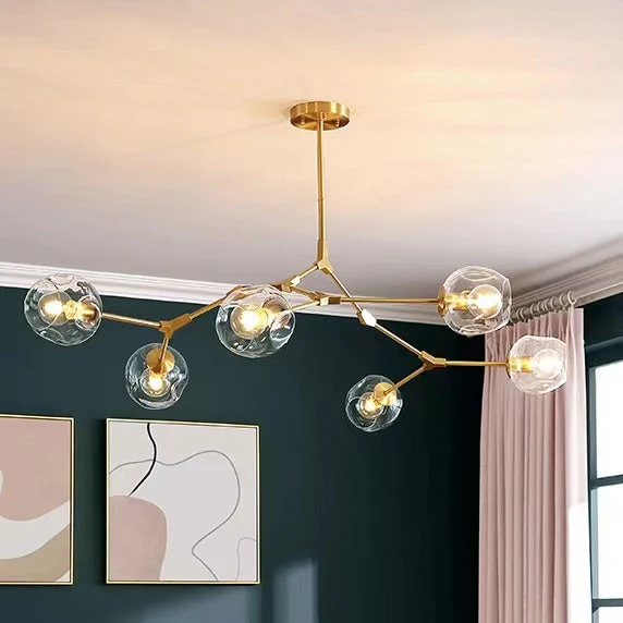 6/8-Lights  Clear Globes Glass Modern Arm Chandelier Bronze For Dining Room Or Bedroom - Image 3