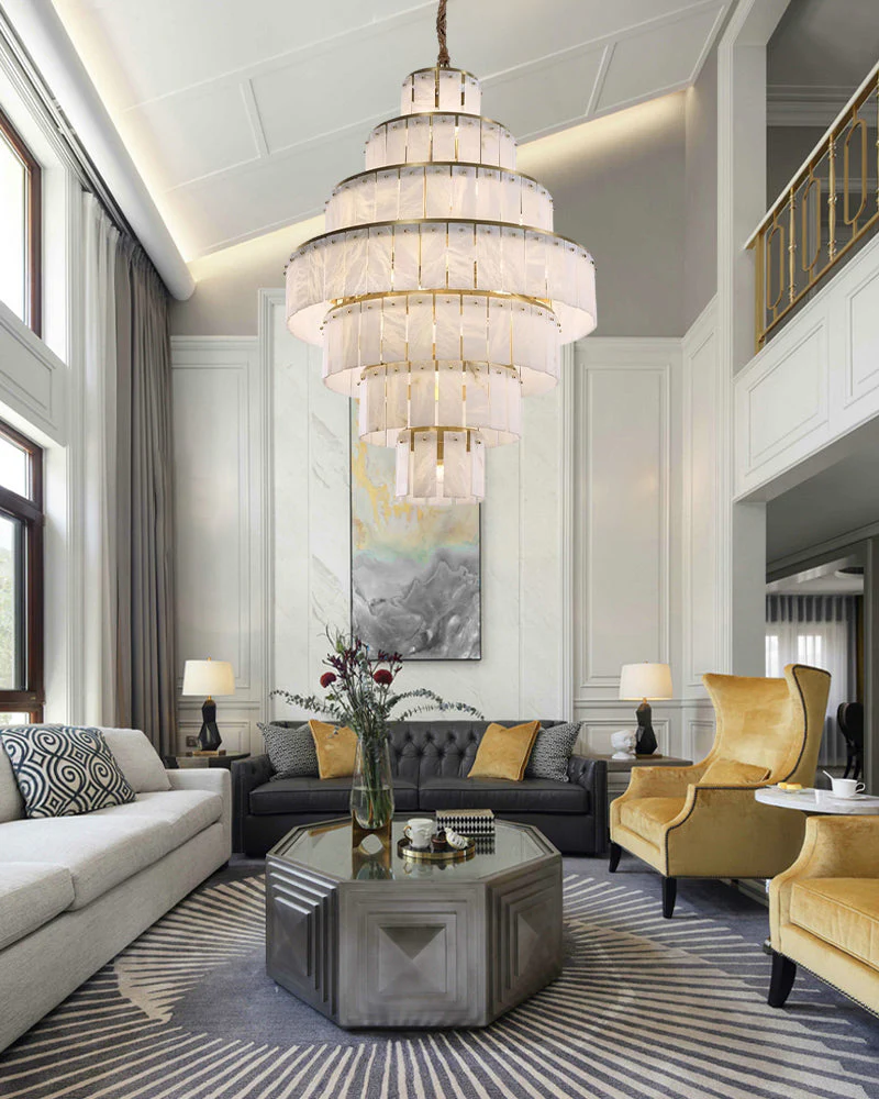 Stairwell Luxury Modern LED High Ceiling Large Alabaster Chandelier - Image 15