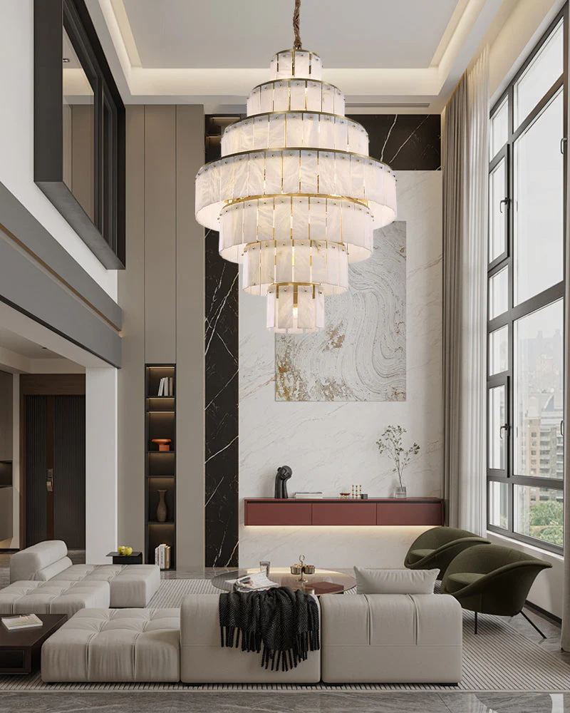 Stairwell Luxury Modern LED High Ceiling Large Alabaster Chandelier - Image 4