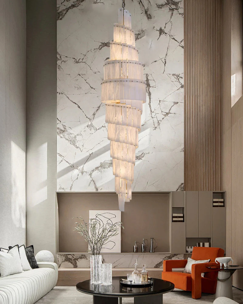 Stairwell Luxury Modern LED High Ceiling Large Alabaster Chandelier - Image 5