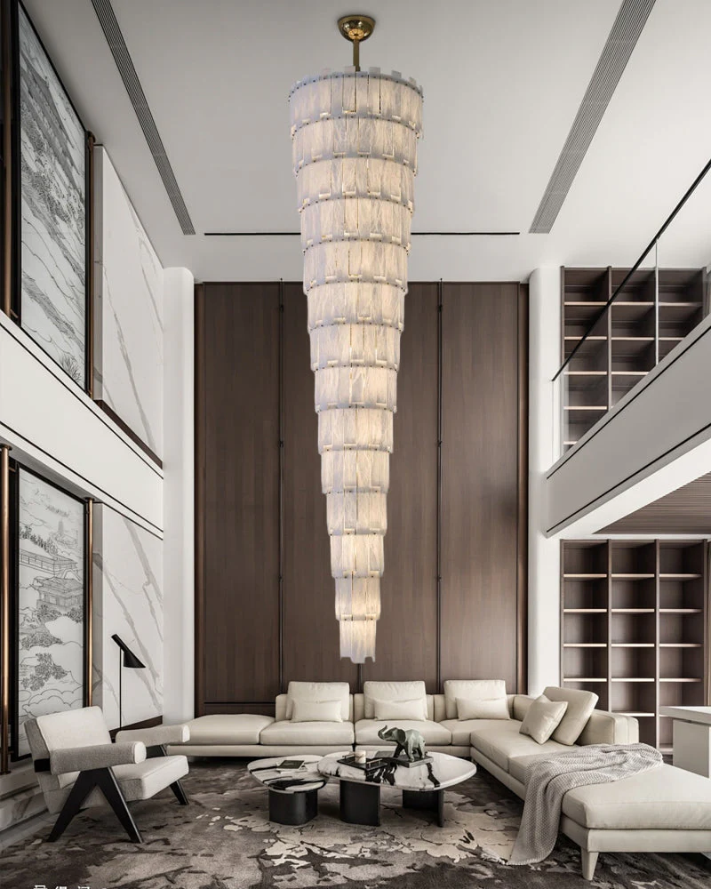 Stairwell Luxury Modern LED High Ceiling Large Alabaster Chandelier - Image 9
