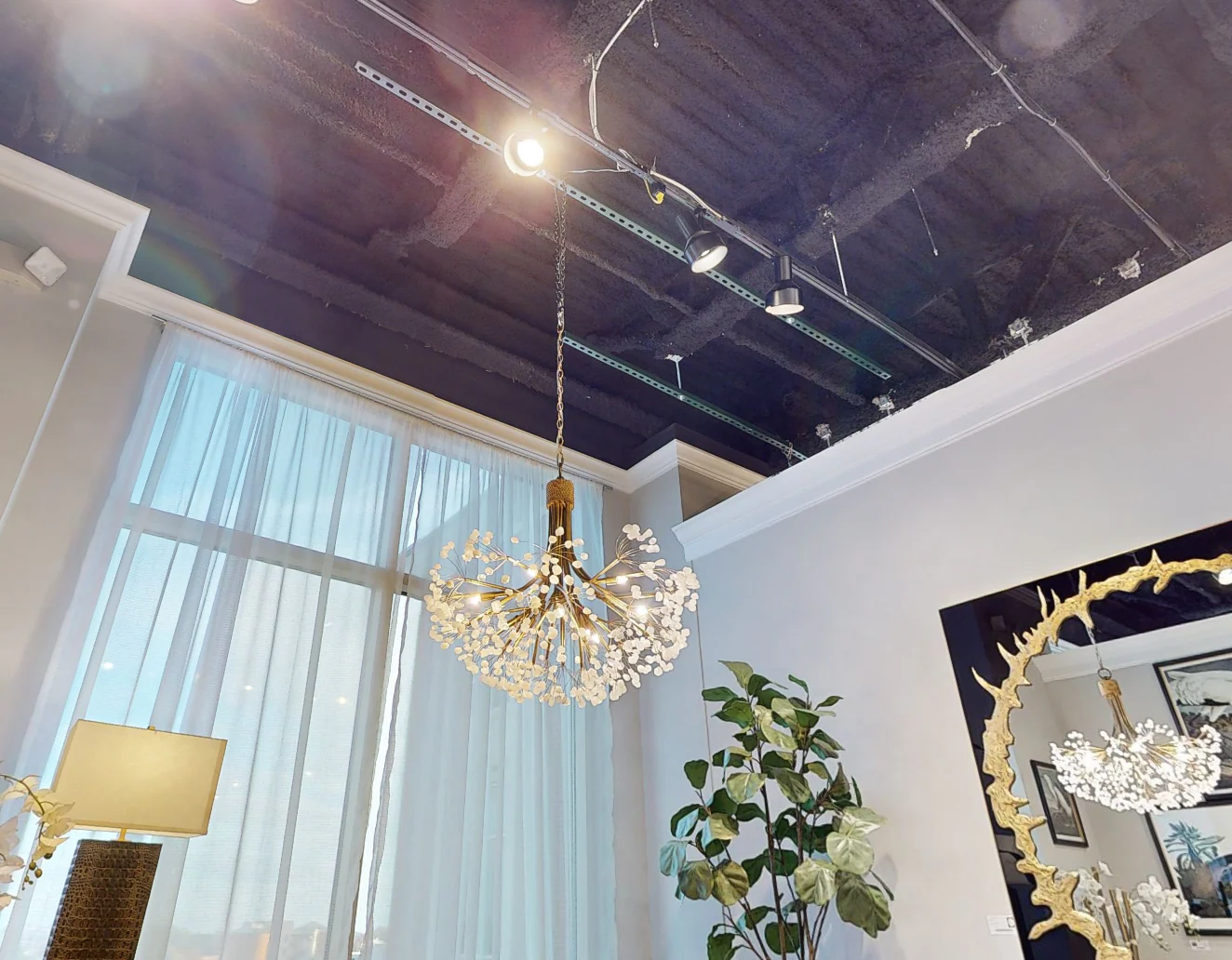 Stone Quartz Nine-Light Chandelier, Gold Leaf Finish with Natural Crystals, G9 Bulbs - Image 2