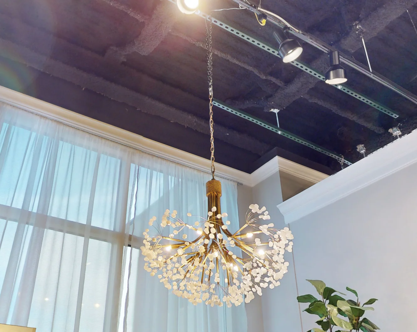 Stone Quartz Nine-Light Chandelier, Gold Leaf Finish with Natural Crystals, G9 Bulbs - Image 4