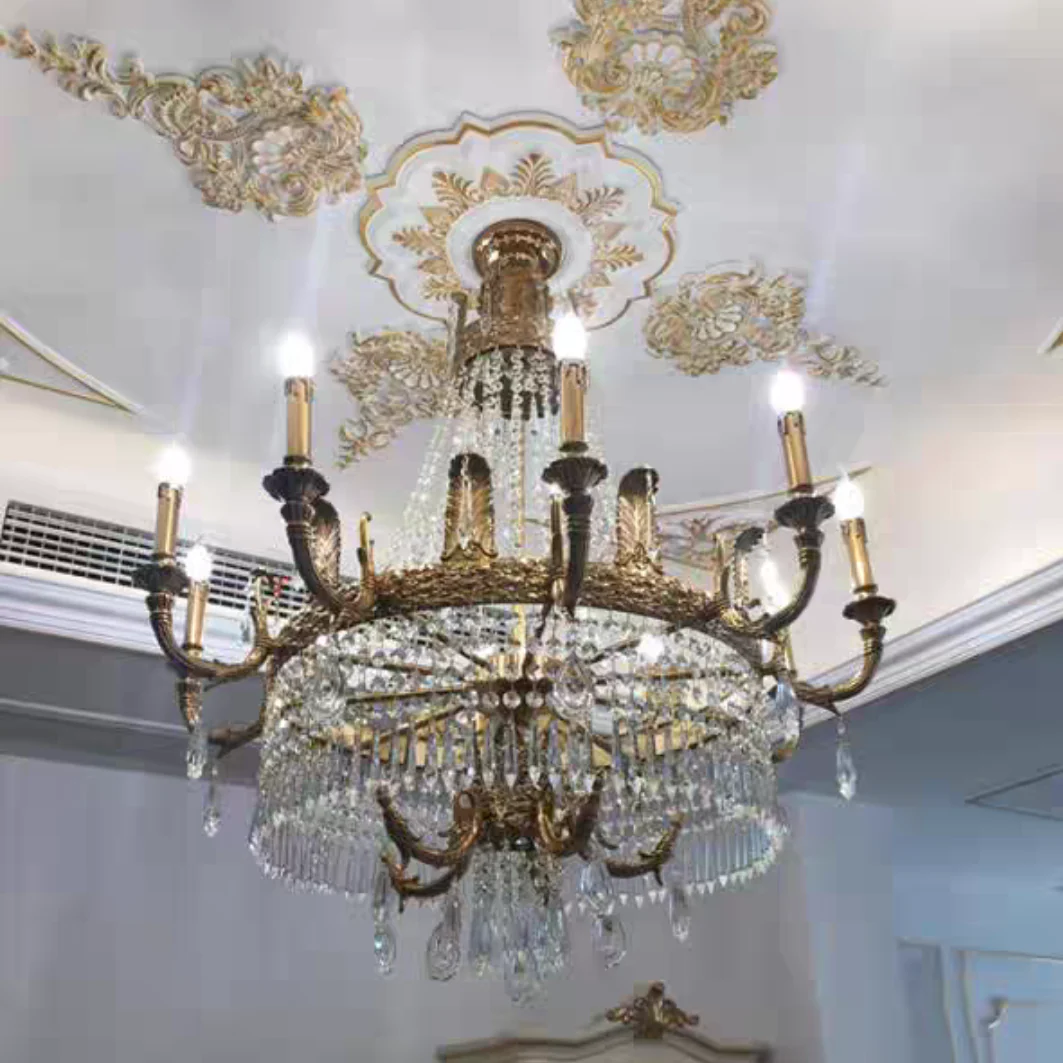 Stunning Oversized Luxury Golden Metal Candle Crystal Tassel Chandelier  For High-ceiling Staircase/Entryway/Living/Meeting Room - Image 12