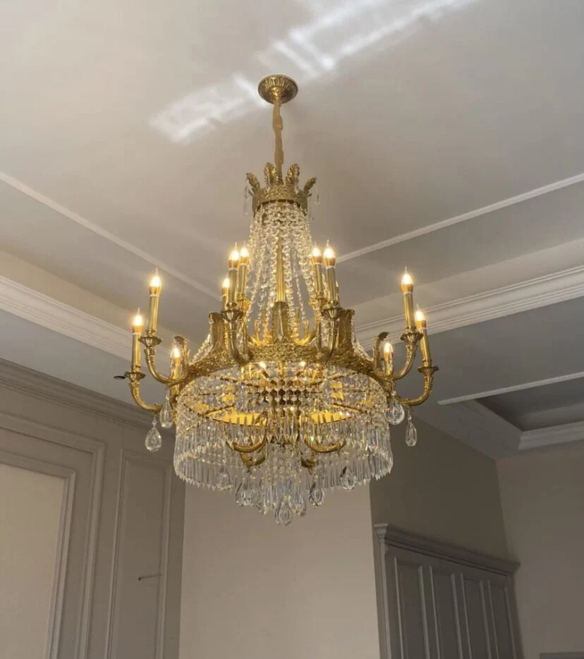 Stunning Oversized Luxury Golden Metal Candle Crystal Tassel Chandelier  For High-ceiling Staircase/Entryway/Living/Meeting Room - Image 13
