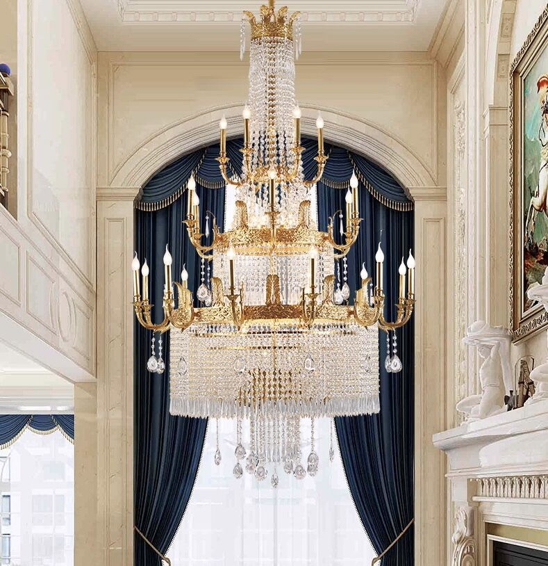 Stunning Oversized Luxury Golden Metal Candle Crystal Tassel Chandelier  For High-ceiling Staircase/Entryway/Living/Meeting Room - Image 14