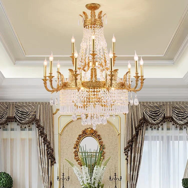 Stunning Oversized Luxury Golden Metal Candle Crystal Tassel Chandelier  For High-ceiling Staircase/Entryway/Living/Meeting Room - Image 15