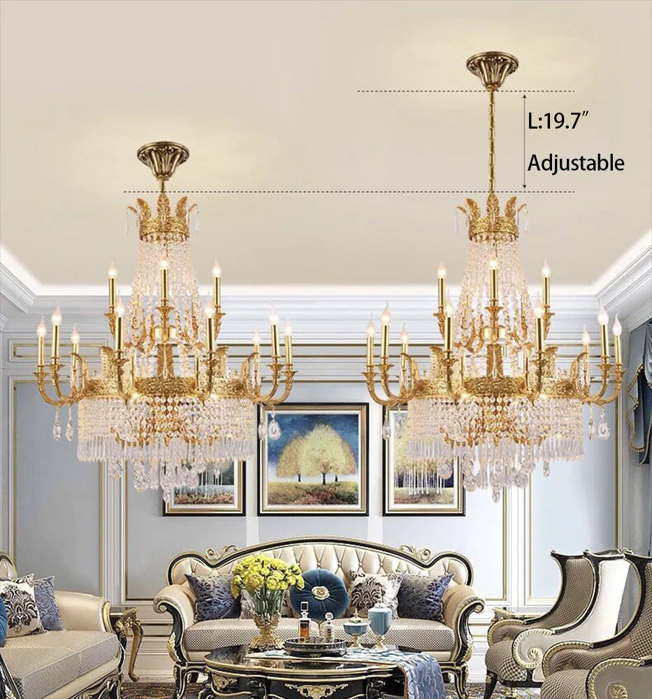 Stunning Oversized Luxury Golden Metal Candle Crystal Tassel Chandelier  For High-ceiling Staircase/Entryway/Living/Meeting Room - Image 16