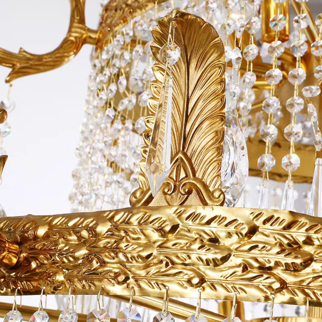 Stunning Oversized Luxury Golden Metal Candle Crystal Tassel Chandelier  For High-ceiling Staircase/Entryway/Living/Meeting Room - Image 17