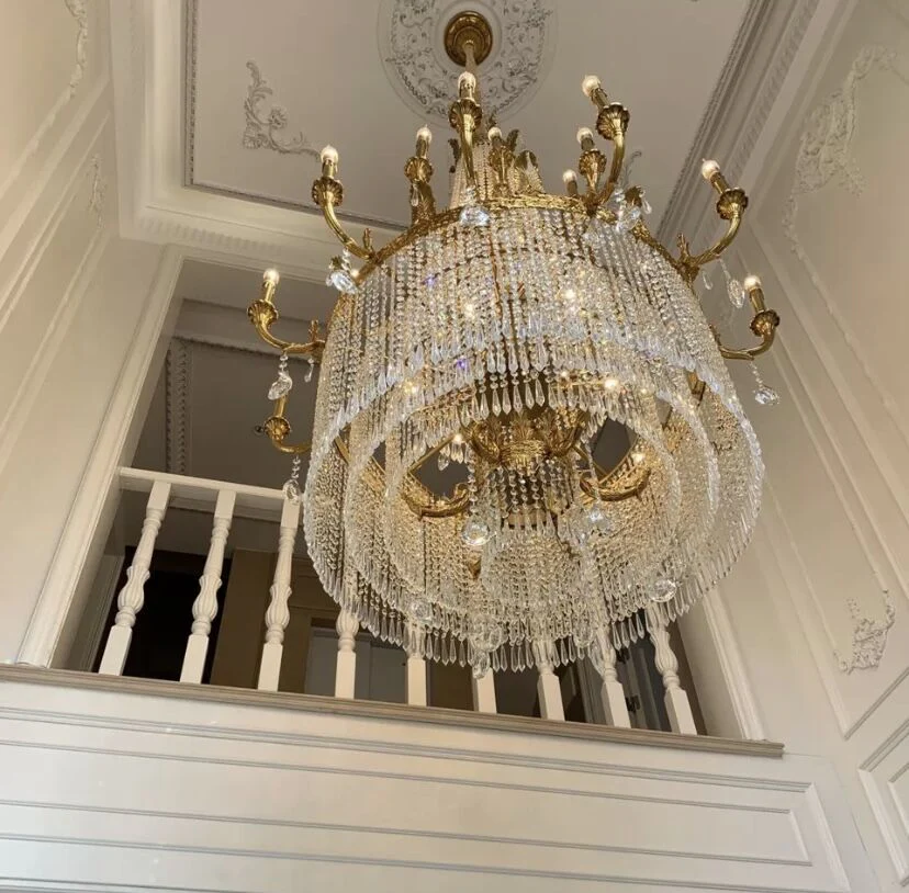 Stunning Oversized Luxury Golden Metal Candle Crystal Tassel Chandelier  For High-ceiling Staircase/Entryway/Living/Meeting Room - Image 2